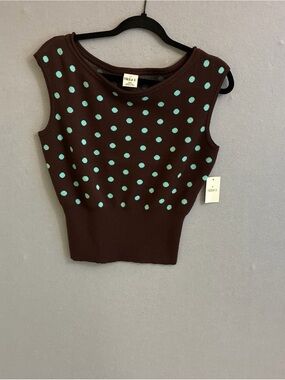 NWT- Nikki K Brown Tank Top with Mint Polka Dots